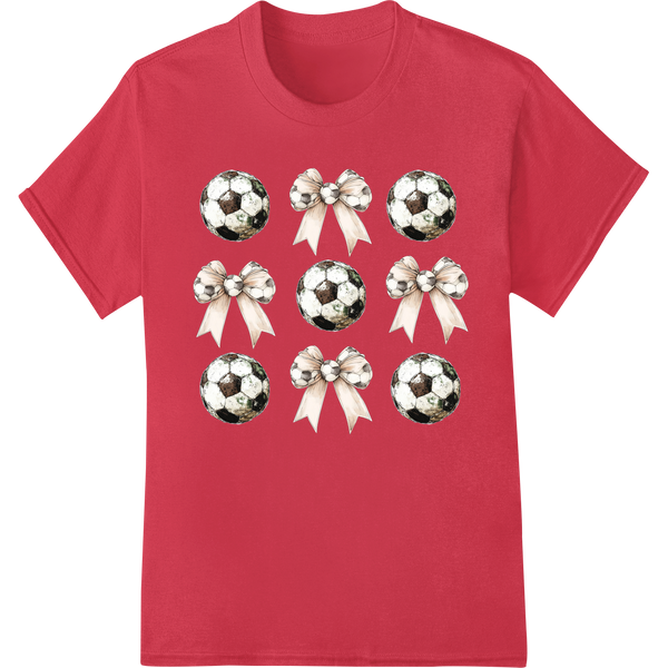 Festive Soccer Bows: Playful Christmas DTF Print Transfer on red shirt - SUPERDTF-DTF Prints-DTF Transfers-Custom DTF Prints