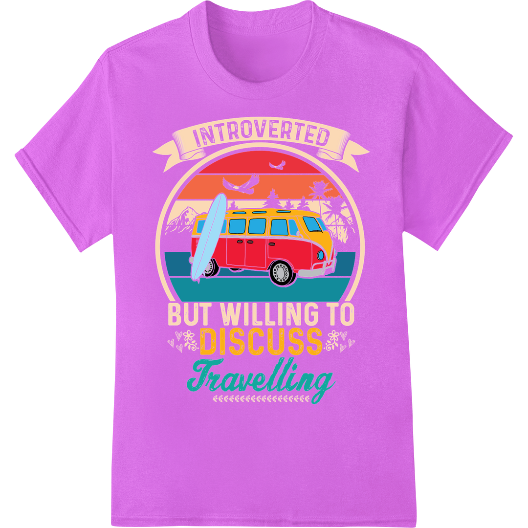 Retro Camper Van: Introverted Travel Lover's Summer Style on purple shirt - SUPERDTF-DTF Prints-DTF Transfers-Custom DTF Prints