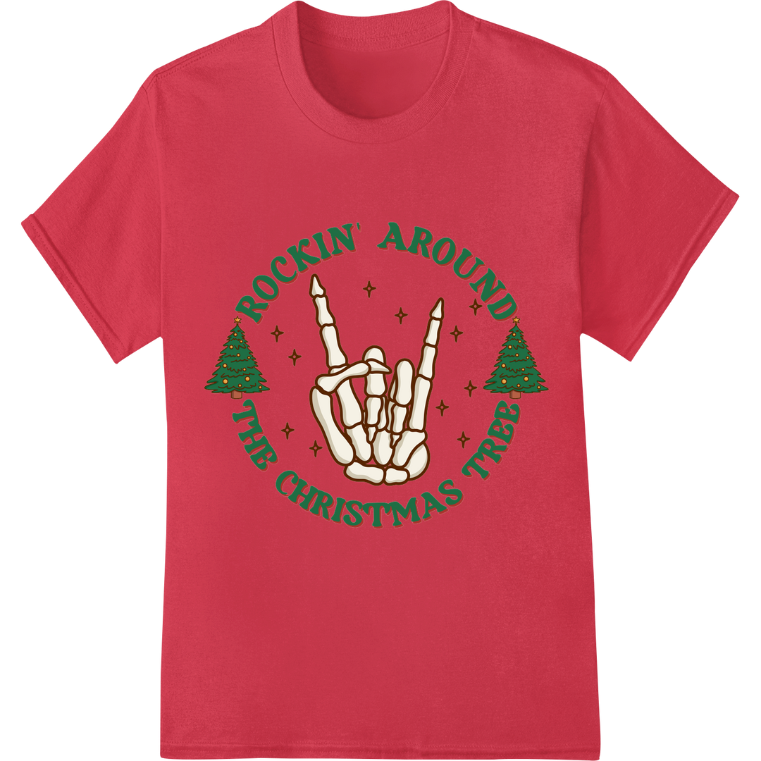 Rockin' Skeleton Hand Christmas Trees DTF Heat Transfer on red shirt - SUPERDTF-DTF Prints-DTF Transfers-Custom DTF Prints