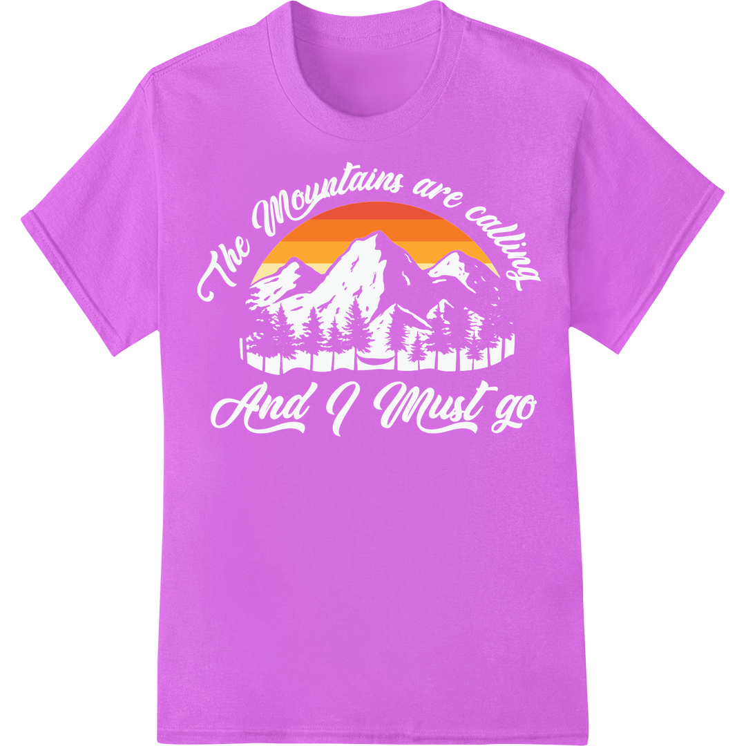 Sunrise Mountain Adventure: Stunning Hiking DTF Print on purple shirt - SUPERDTF-DTF Prints-DTF Transfers-Custom DTF Prints