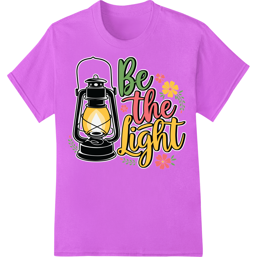 Illuminate Faith: 'Be the Light' Inspirational DTF Print on purple shirt - SUPERDTF-DTF Prints-DTF Transfers-Custom DTF Prints