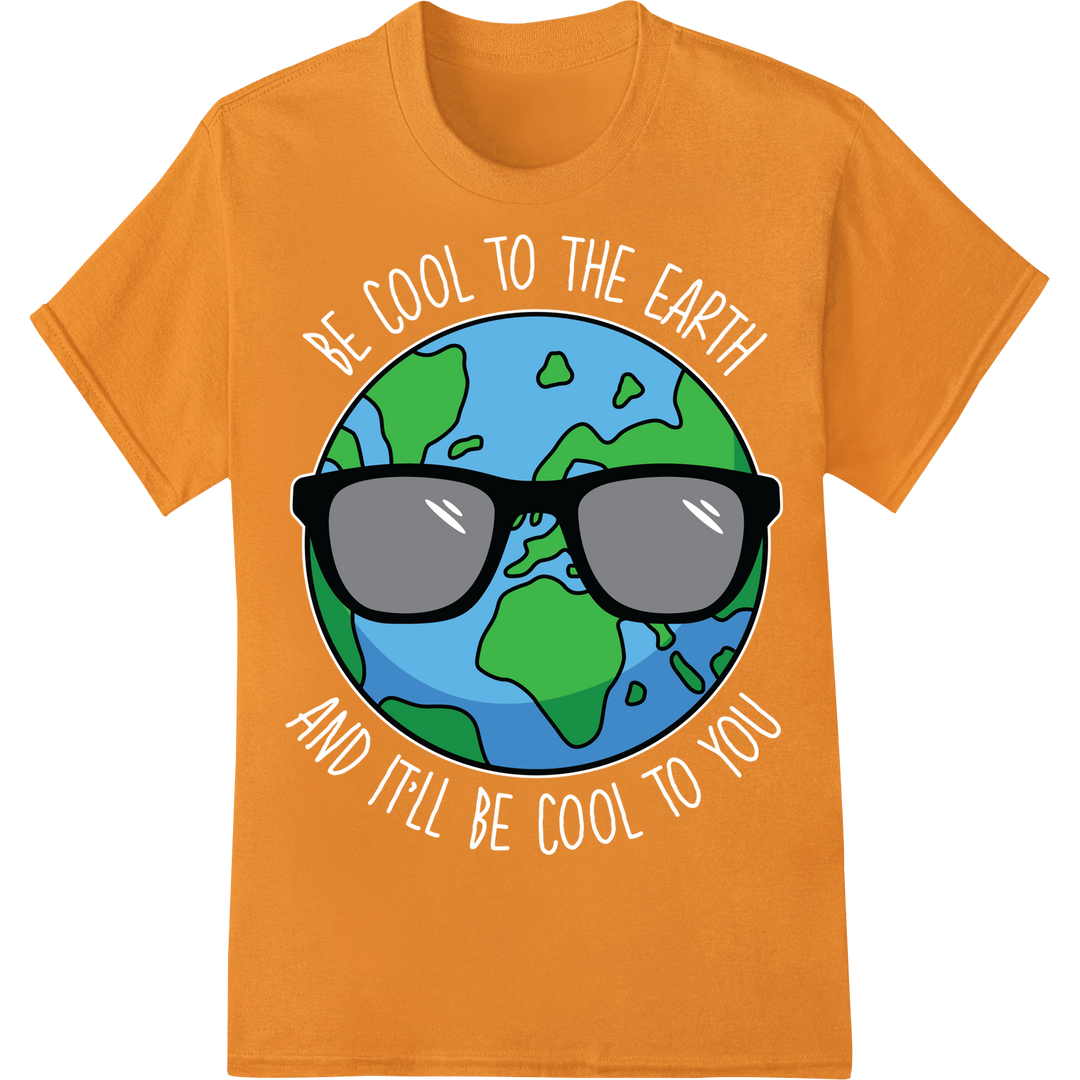 Cool Earth with Shades DTF Print for Eco-Friendly Style on orange shirt - SUPERDTF-DTF Prints-DTF Transfers-Custom DTF Prints