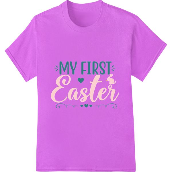 Adorable "MY FIRST Easter" DTF Print for Baby's 1st Spring on purple shirt - SUPERDTF-DTF Prints-DTF Transfers-Custom DTF Prints