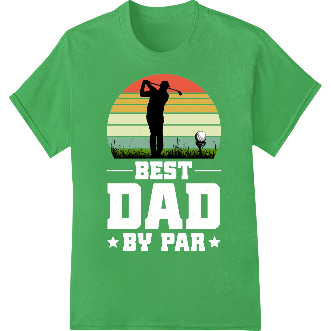 Retro Father-Child Golf Moment - Sunset Silhouette DTF Print on green shirt - SUPERDTF-DTF Prints-DTF Transfers-Custom DTF Prints