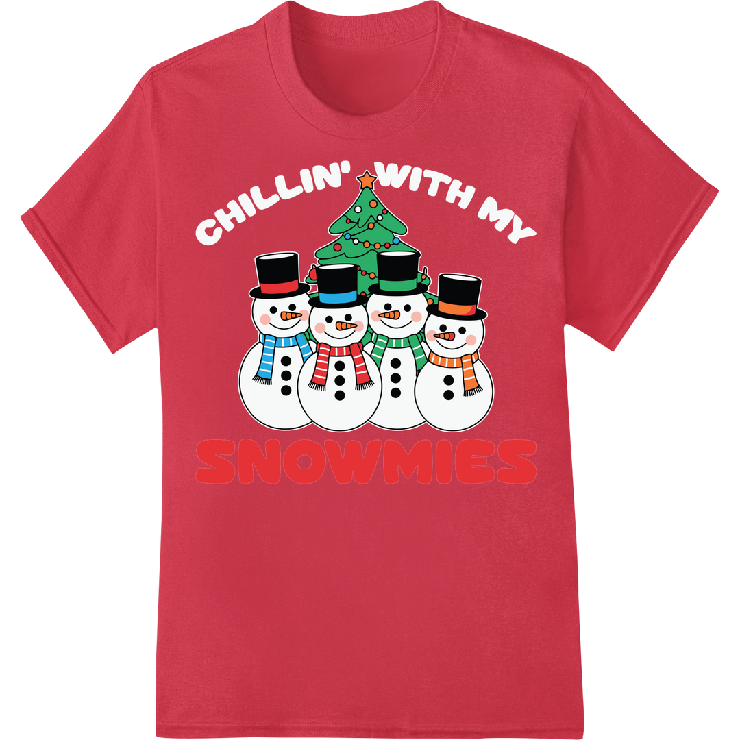 Adorable 'SNOWMIES' Frosty Snowman Christmas DTF Print on red shirt - SUPERDTF-DTF Prints-DTF Transfers-Custom DTF Prints