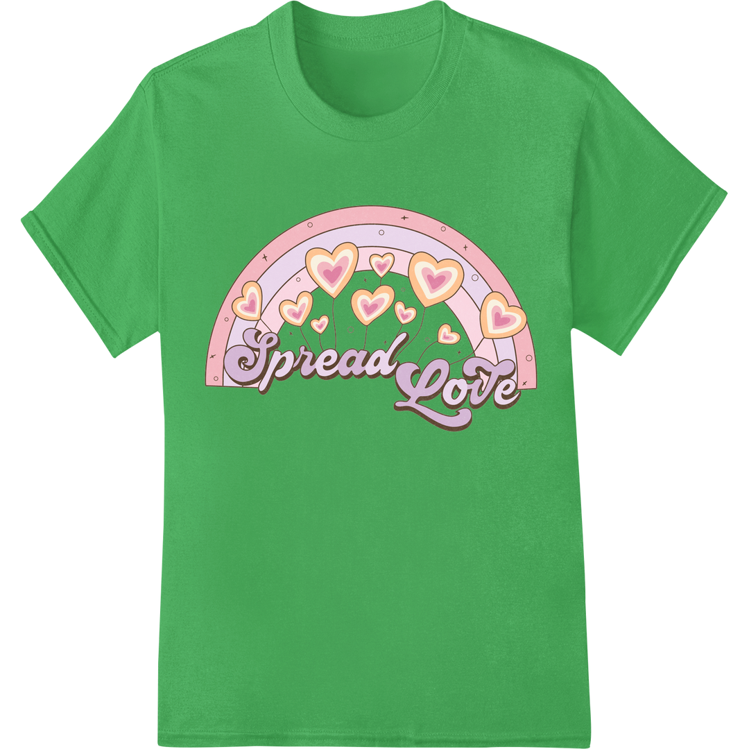 Spread Love Rainbow Hearts DTF Print Heat Transfer on green shirt - SUPERDTF-DTF Prints-DTF Transfers-Custom DTF Prints