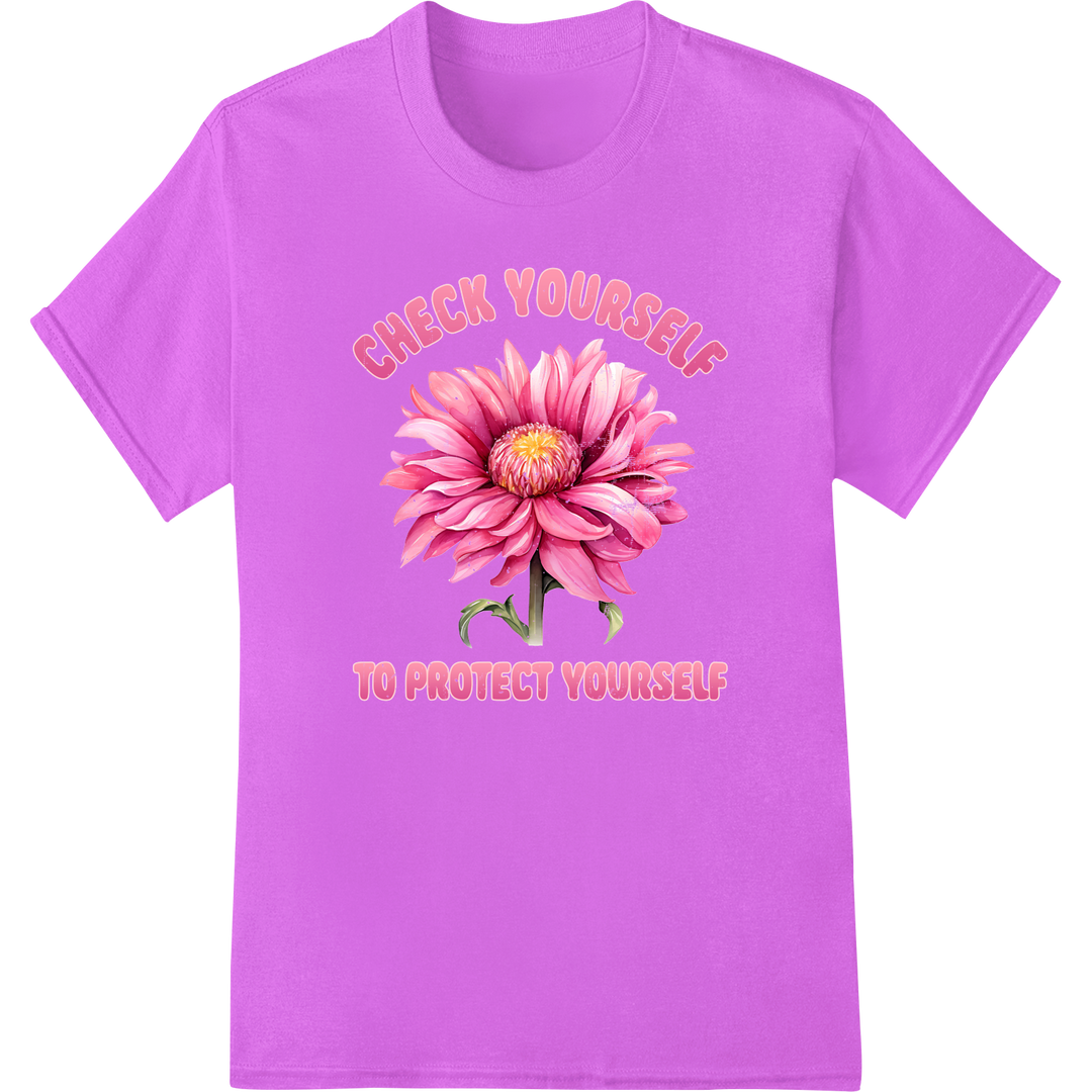 Empower & Protect: Pink Flower Breast Cancer Awareness DTF on purple shirt - SUPERDTF-DTF Prints-DTF Transfers-Custom DTF Prints