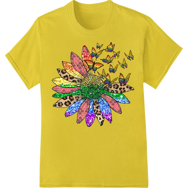 Vibrant LGBT Pride Rainbow Butterfly Heat Transfer Print on yellow shirt - SUPERDTF-DTF Prints-DTF Transfers-Custom DTF Prints