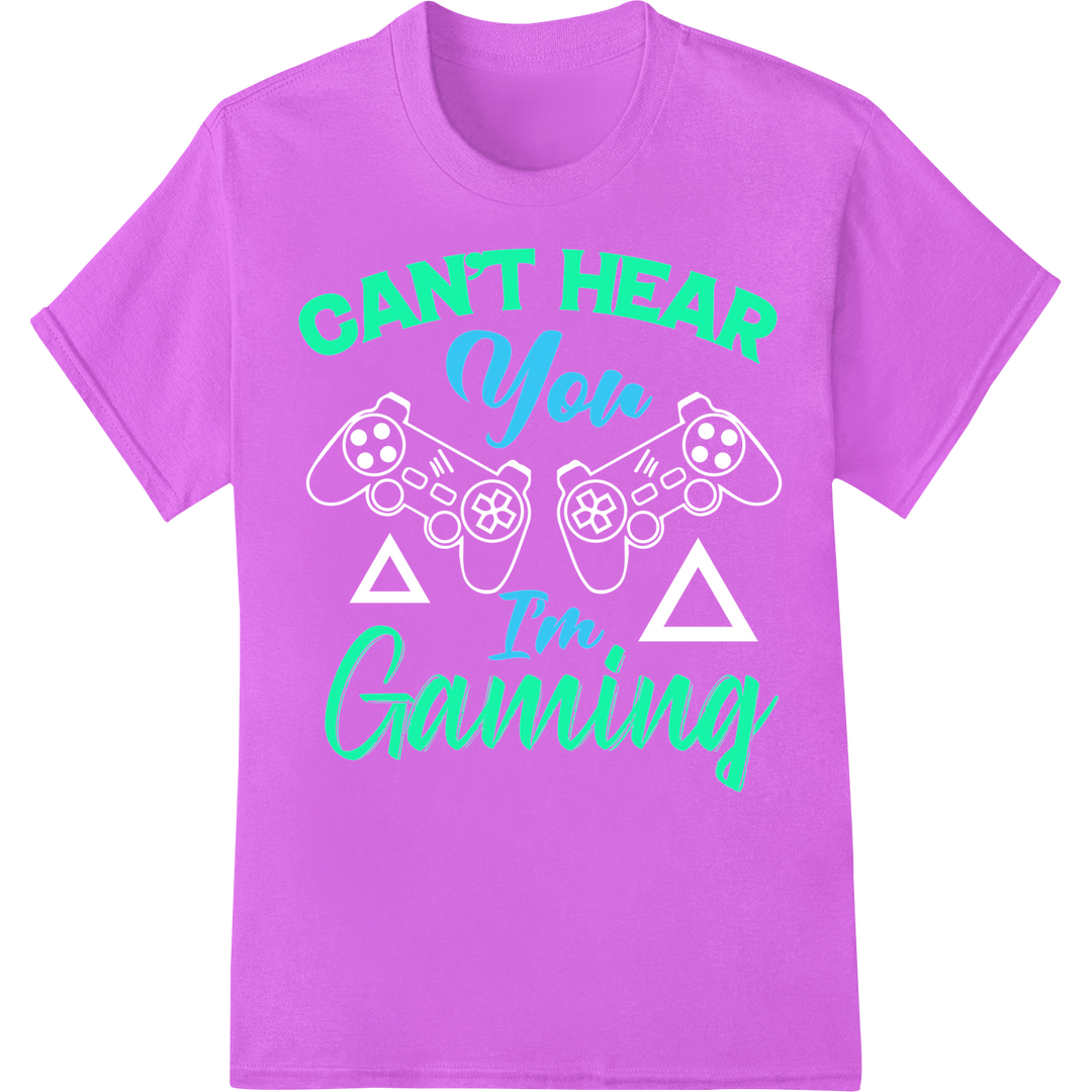 Retro Gamer 'CAN'T HEAR You I'm Gaming' DTF Print Transfer on purple shirt - SUPERDTF-DTF Prints-DTF Transfers-Custom DTF Prints