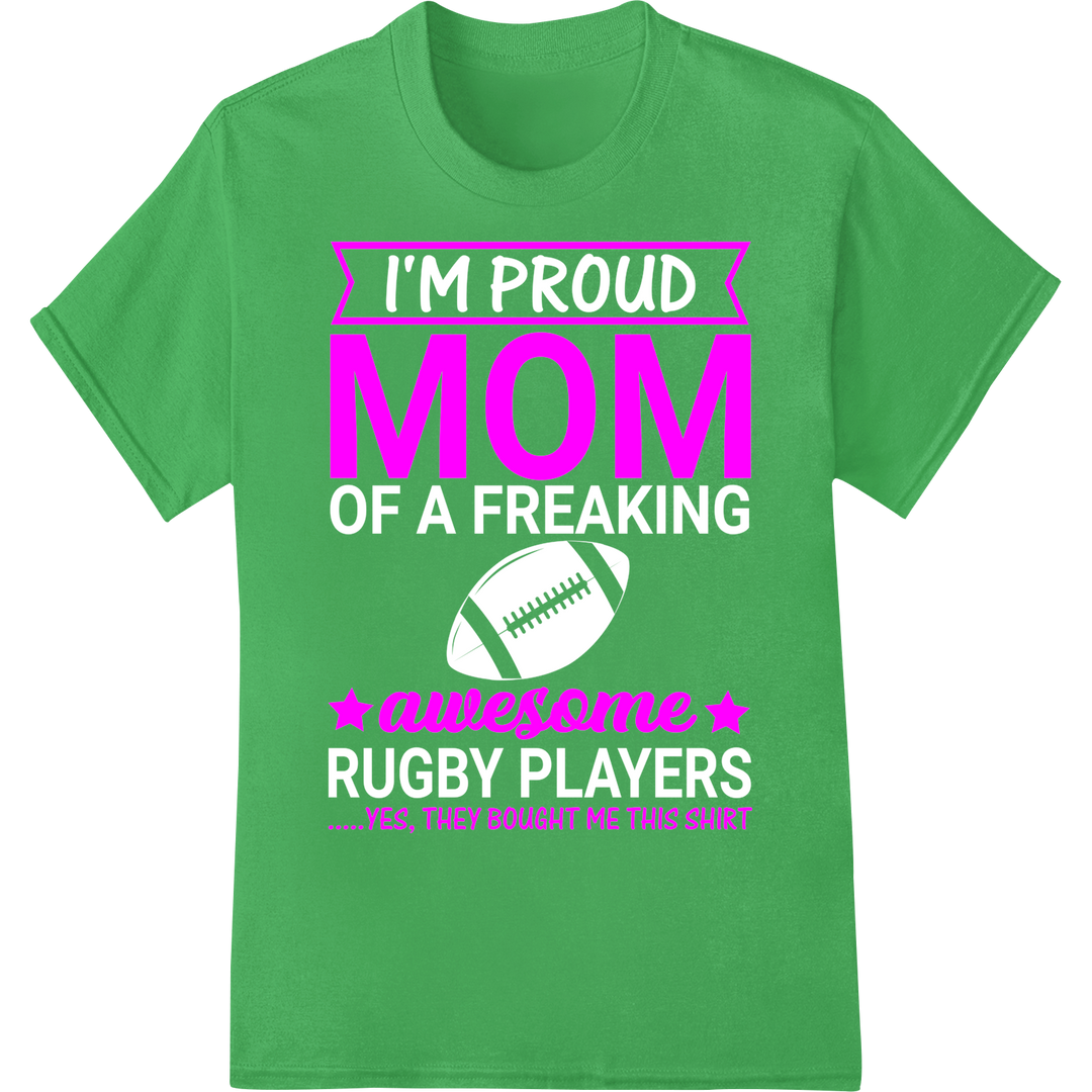 Show Mom Love with Pink 'MOM awesome' DTF Heat Transfer on green shirt - SUPERDTF-DTF Prints-DTF Transfers-Custom DTF Prints