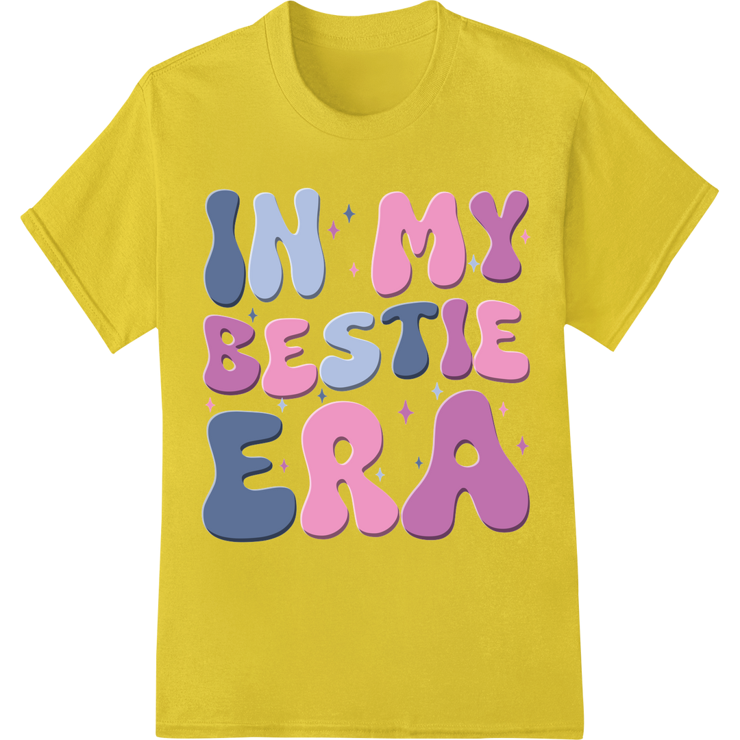 Bestie Era: Vibrant DTF Print Heat Transfer for BFF Shirts on yellow shirt - SUPERDTF-DTF Prints-DTF Transfers-Custom DTF Prints