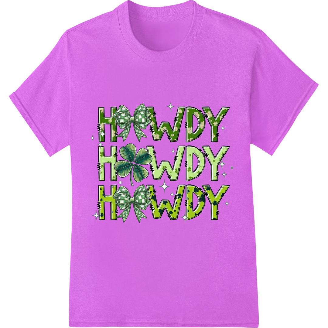 Festive 'Howdy Howdy Howdy' St. Patrick's Day DTF Print on purple shirt - SUPERDTF-DTF Prints-DTF Transfers-Custom DTF Prints