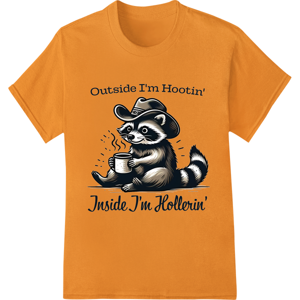 Sassy Raccoon: Outside Hootin', Inside Hollerin' Funny DTF on orange shirt - SUPERDTF-DTF Prints-DTF Transfers-Custom DTF Prints