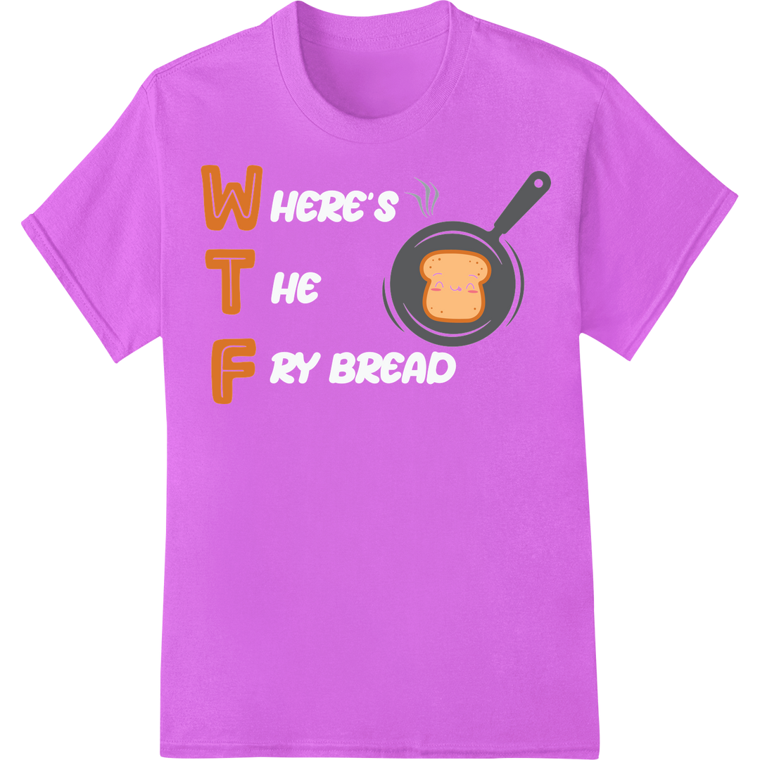 Retro 'WTF' Bread Design - Quirky Kitchen DTF Print Transfer on purple shirt - SUPERDTF-DTF Prints-DTF Transfers-Custom DTF Prints