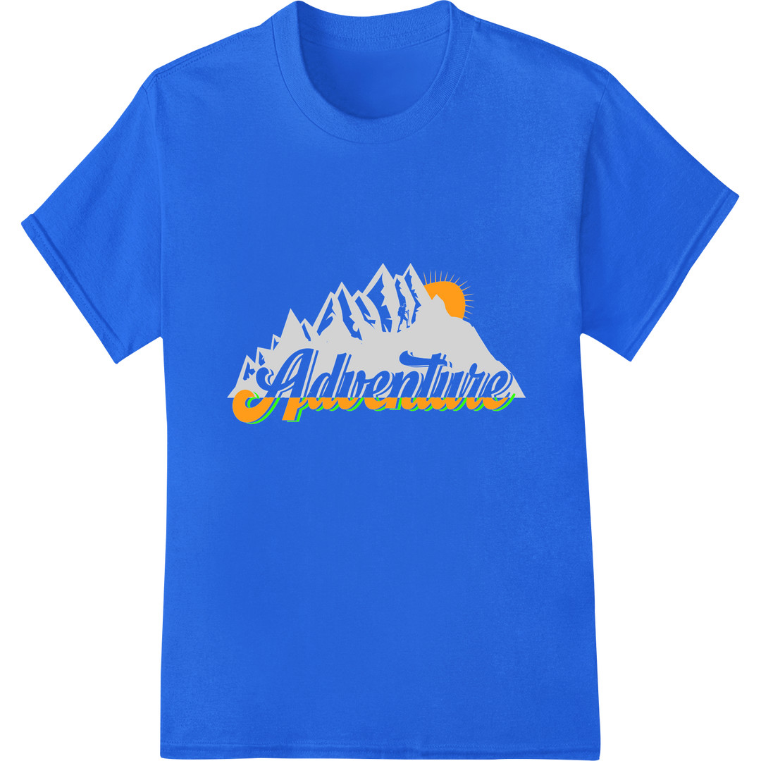 Mountain Adventure Awaits: Stunning Outdoor DTF Print on blue shirt - SUPERDTF-DTF Prints-DTF Transfers-Custom DTF Prints