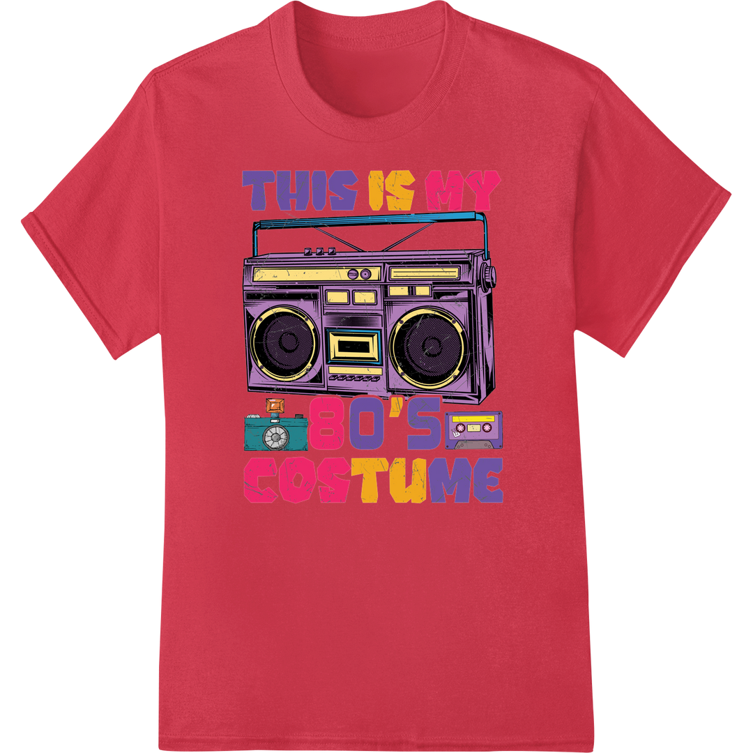 Retro 80's Boombox Costume DTF Print Heat Transfer on red shirt - SUPERDTF-DTF Prints-DTF Transfers-Custom DTF Prints