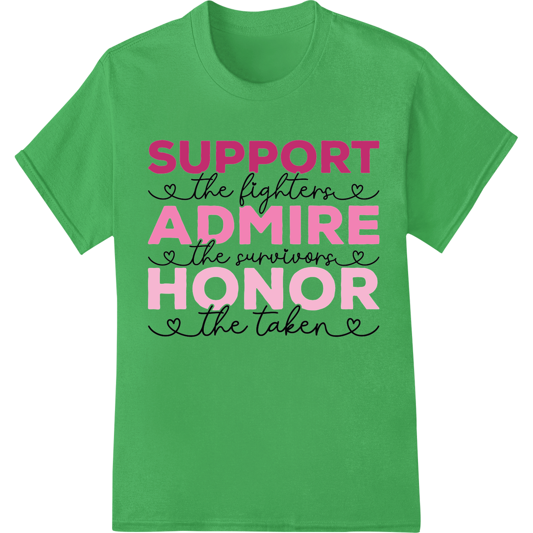 Powerful Pink Ribbon DTF Print Heat Transfer for Awareness on green shirt - SUPERDTF-DTF Prints-DTF Transfers-Custom DTF Prints