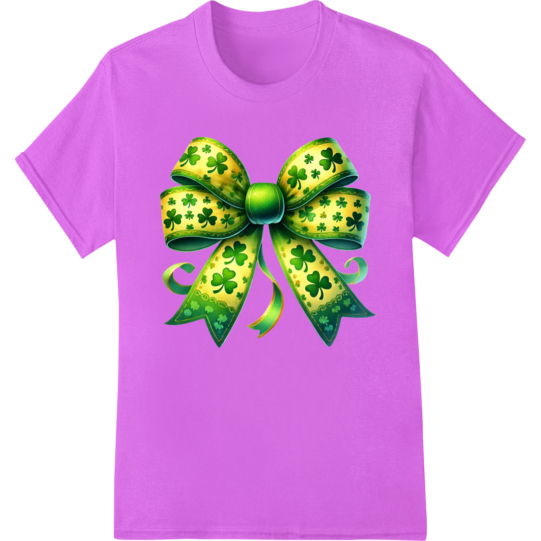 Elegant Shamrock Bow Print for St. Patrick's Day Style on purple shirt - SUPERDTF-DTF Prints-DTF Transfers-Custom DTF Prints