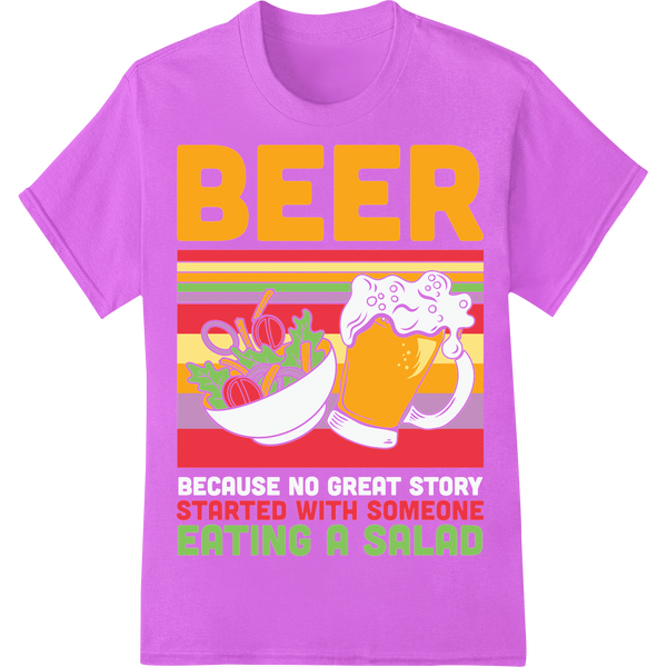 Witty 'Beer Started With Salad' DTF Print Heat Transfer on purple shirt - SUPERDTF-DTF Prints-DTF Transfers-Custom DTF Prints