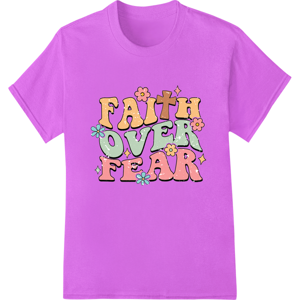 Vibrant bulk t-shirt printing print on Colorful 'Faith Over Fear' Inspirational DTF Heat Transfer