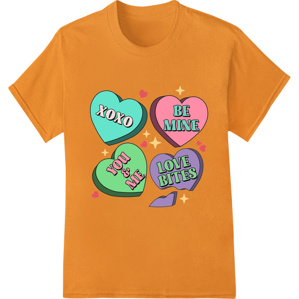 Retro Conversation Hearts - Valentine's Day DTF Print on orange shirt - SUPERDTF-DTF Prints-DTF Transfers-Custom DTF Prints