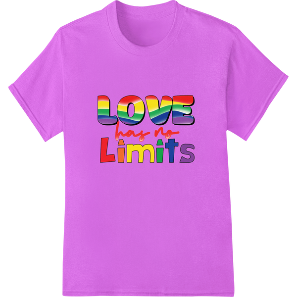 Vibrant 'Love Has No Limits' LGBT Pride DTF Print Transfer on purple shirt - SUPERDTF-DTF Prints-DTF Transfers-Custom DTF Prints