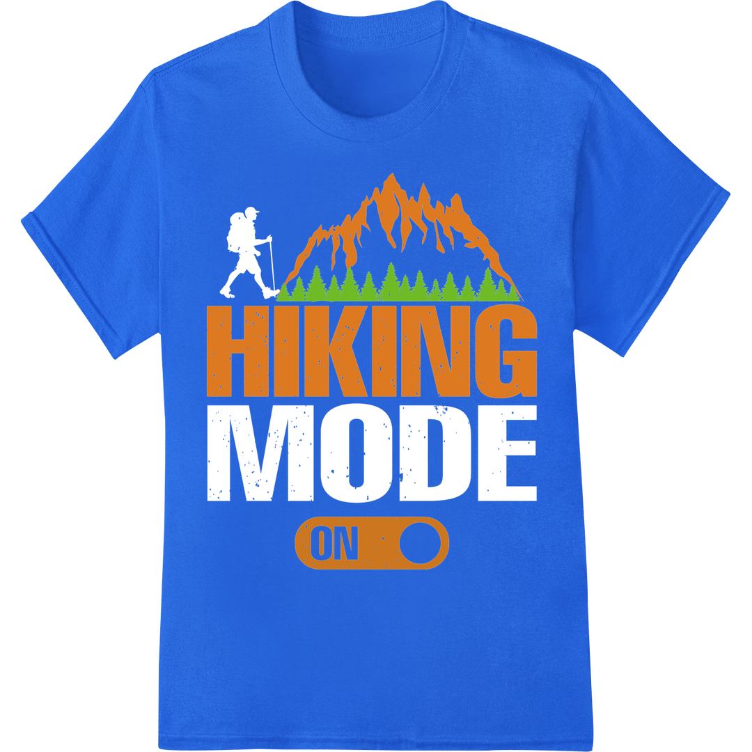 Blaze the Trails: Fiery Hiking Adventure DTF Print on blue shirt - SUPERDTF-DTF Prints-DTF Transfers-Custom DTF Prints