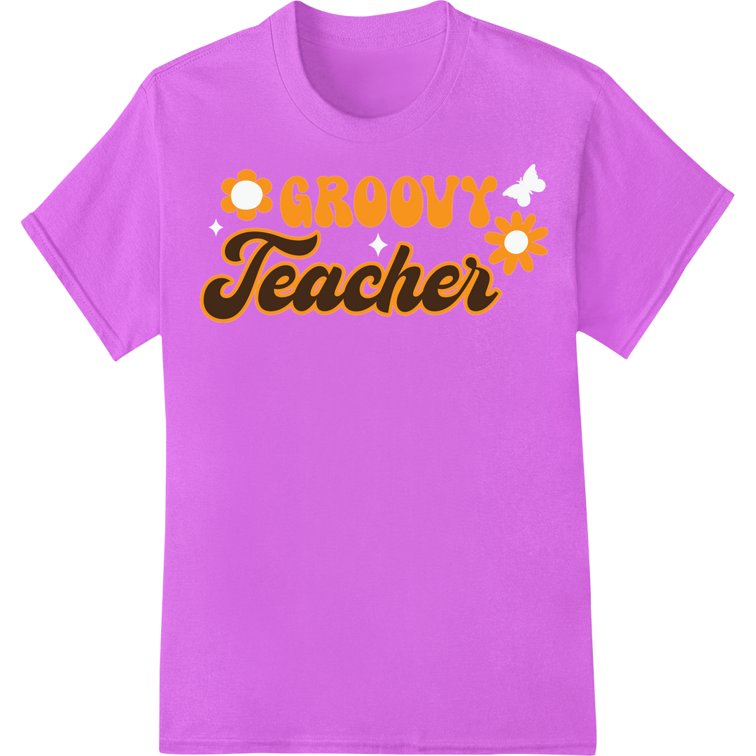 Retro 'Groovy Teacher' DTF Print Heat Transfer | Bold & Fun on purple shirt - SUPERDTF-DTF Prints-DTF Transfers-Custom DTF Prints