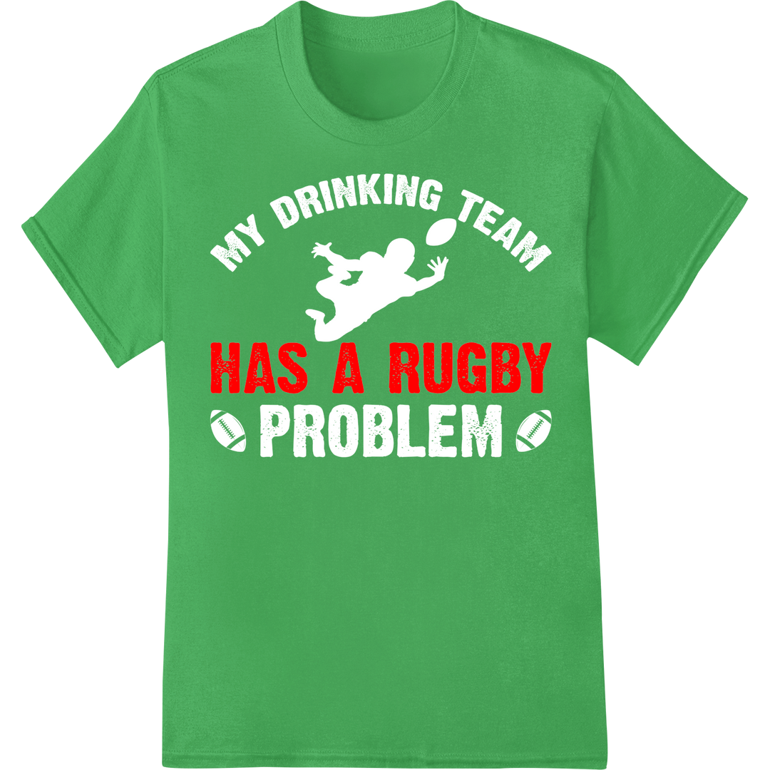 Bold 'HAS A RUGBY' DTF Print Heat Transfer | Sports Style on green shirt - SUPERDTF-DTF Prints-DTF Transfers-Custom DTF Prints