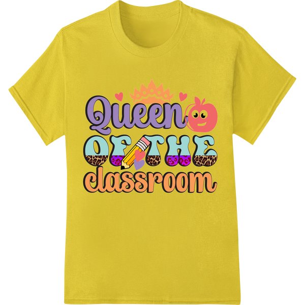 Retro 'Queen of the Classroom' DTF Print Heat Transfer on yellow shirt - SUPERDTF-DTF Prints-DTF Transfers-Custom DTF Prints