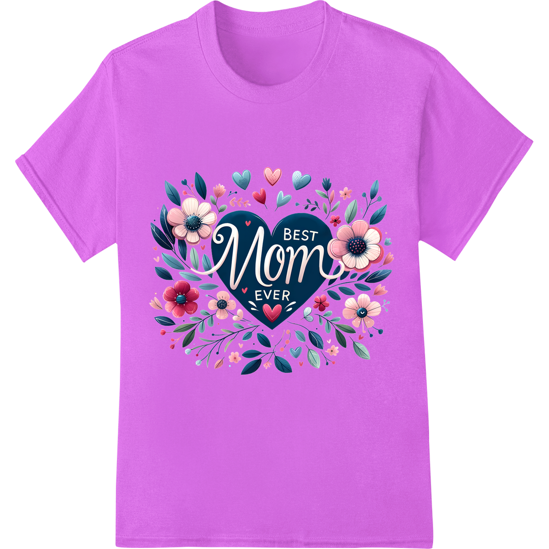 Retro 'Best Mom Ever' Floral Heart DTF Print Heat Transfer on purple shirt - SUPERDTF-DTF Prints-DTF Transfers-Custom DTF Prints