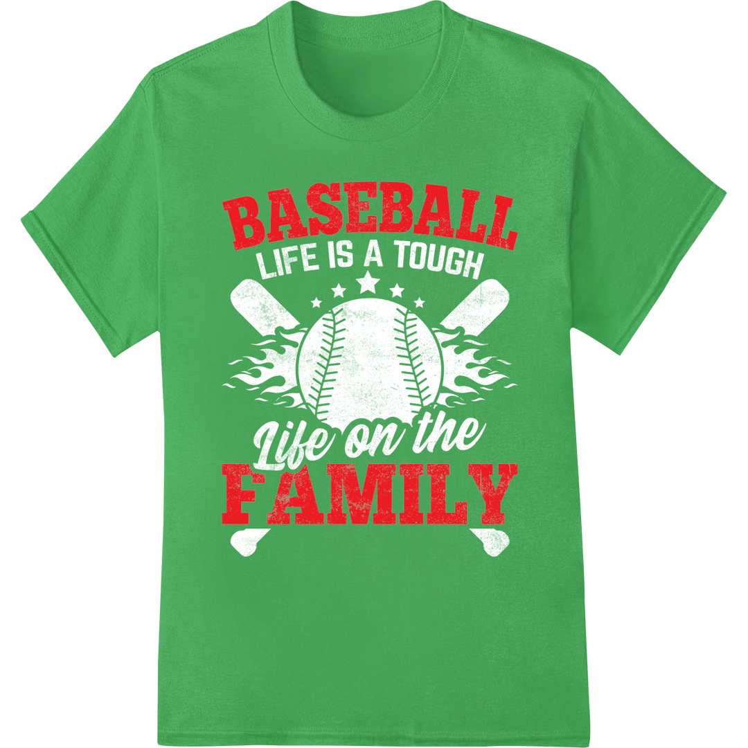 Bold 'BASEBALL FAMILY' DTF Print Heat Transfer - Super DTF on green shirt - SUPERDTF-DTF Prints-DTF Transfers-Custom DTF Prints