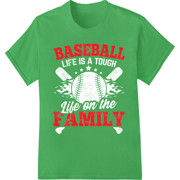 Bold 'BASEBALL FAMILY' DTF Print Heat Transfer - Super DTF on green shirt - SUPERDTF-DTF Prints-DTF Transfers-Custom DTF Prints