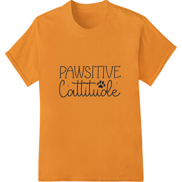 Witty "PAWSITIVE Cattitude" Cat Lover DTF Print Heat Transfer on orange shirt - SUPERDTF-DTF Prints-DTF Transfers-Custom DTF Prints