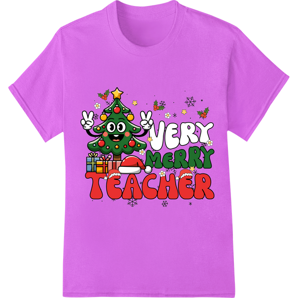 Very Merry Teacher Christmas DTF Print Heat Transfer on purple shirt - SUPERDTF-DTF Prints-DTF Transfers-Custom DTF Prints