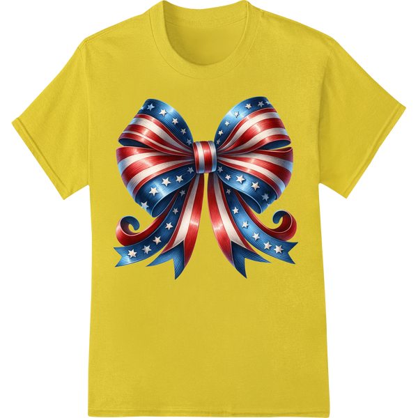 Patriotic Bow DTF Print for 4th of July Apparel & Accessories on yellow shirt - SUPERDTF-DTF Prints-DTF Transfers-Custom DTF Prints