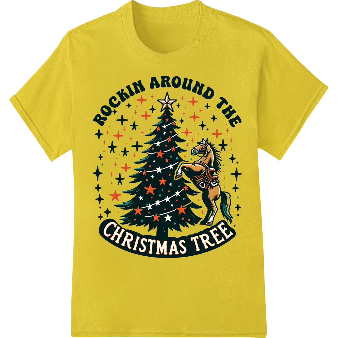 Rockin' Cowboy Christmas Tree Heat Transfer Print | Super DTF on yellow shirt - SUPERDTF-DTF Prints-DTF Transfers-Custom DTF Prints