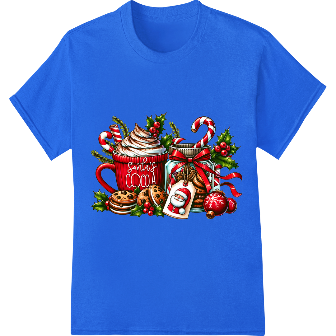 Festive Santa Cocoa Christmas DTF Print Heat Transfer on blue shirt - SUPERDTF-DTF Prints-DTF Transfers-Custom DTF Prints