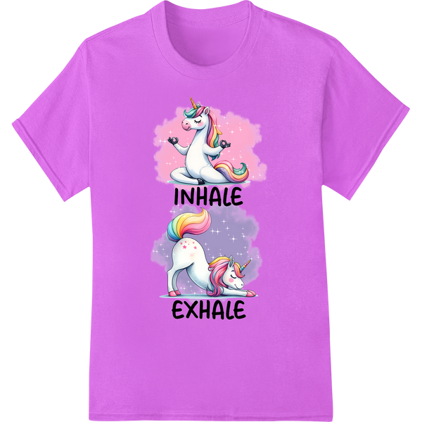 Unicorn Exhale Funny Yoga Motivation DTF Print Transfer on purple shirt - SUPERDTF-DTF Prints-DTF Transfers-Custom DTF Prints