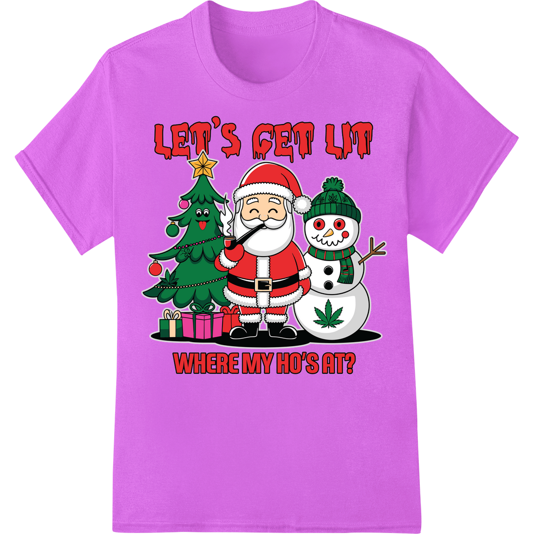 Naughty Santa's Lit Christmas Party - Funny Xmas DTF Print on purple shirt - SUPERDTF-DTF Prints-DTF Transfers-Custom DTF Prints