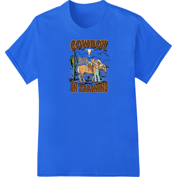 Cowboy in Training: Saddle Up for Adorable Adventures on blue shirt - SUPERDTF-DTF Prints-DTF Transfers-Custom DTF Prints