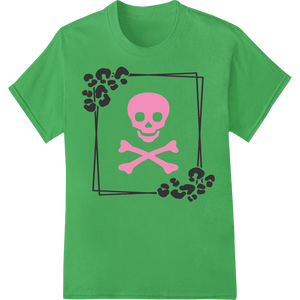 Pink Skull & Crossbones: Edgy Halloween Heat Transfer enhanced with professional custom print solutions