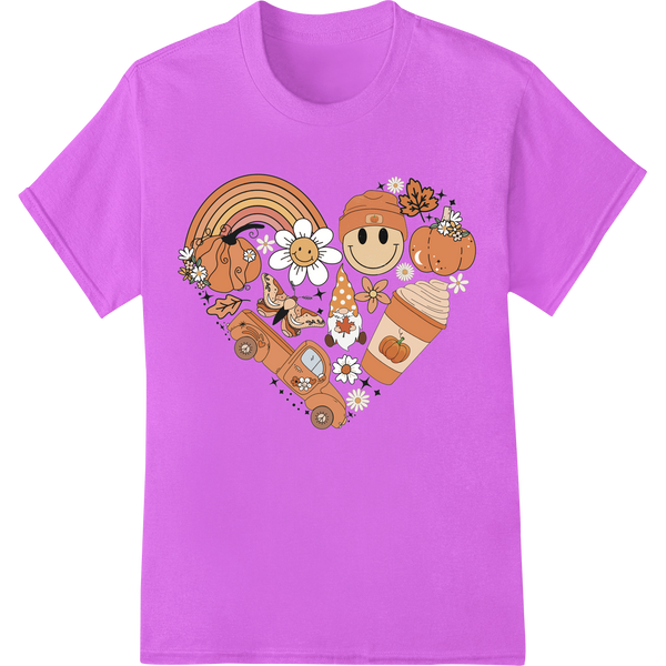 Innovative personalized clothing design on Adorable Autumn: Smiling Pumpkins & Leaves DTF Print