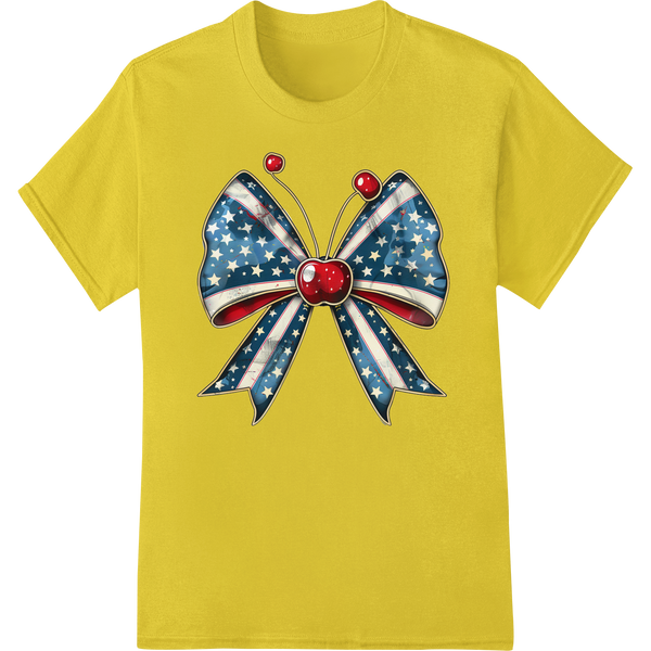 Patriotic Red, White & Blue Bow DTF Print Heat Transfer on yellow shirt - SUPERDTF-DTF Prints-DTF Transfers-Custom DTF Prints