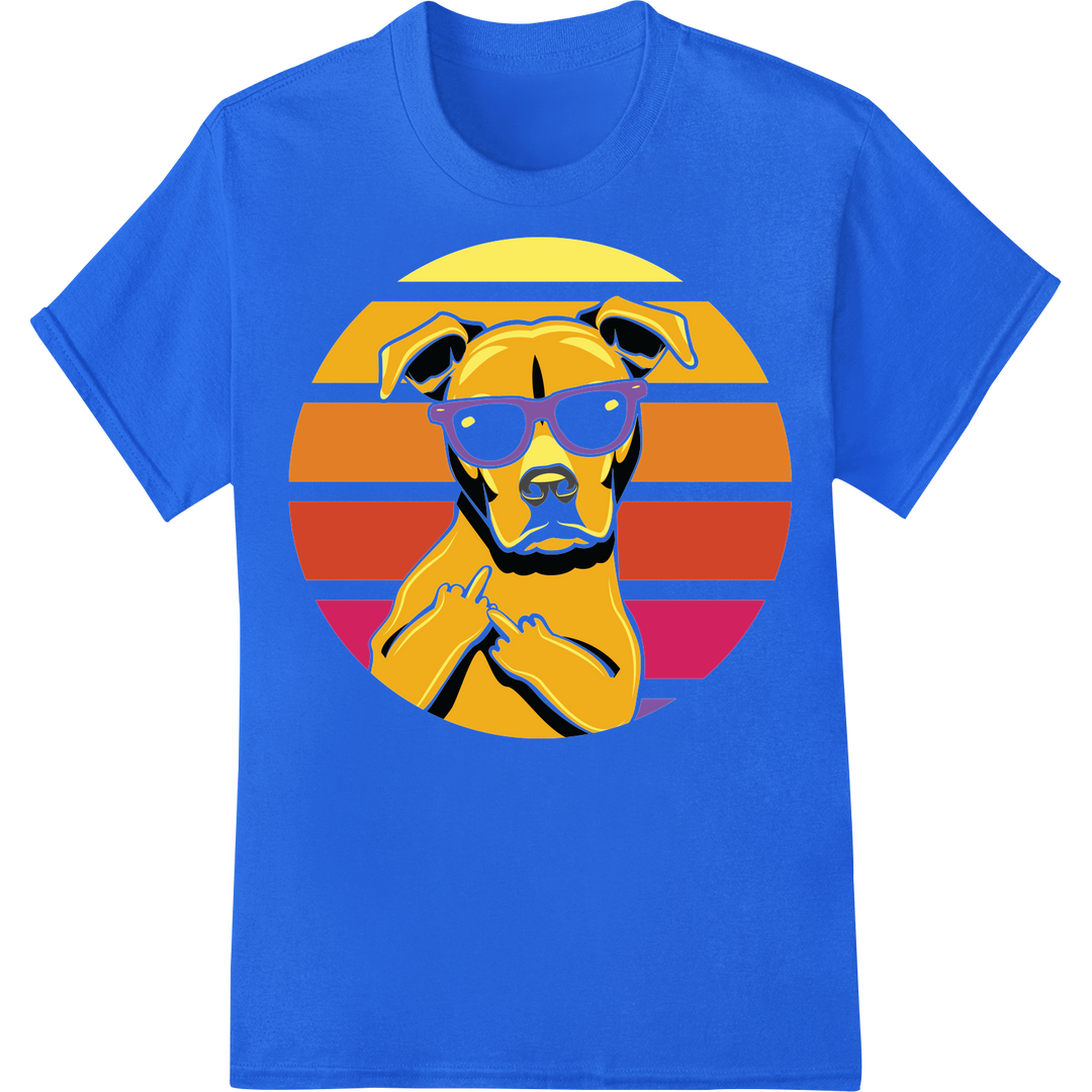 Retro 80s Cool Dog in Shades DTF Heat Transfer Print on blue shirt - SUPERDTF-DTF Prints-DTF Transfers-Custom DTF Prints