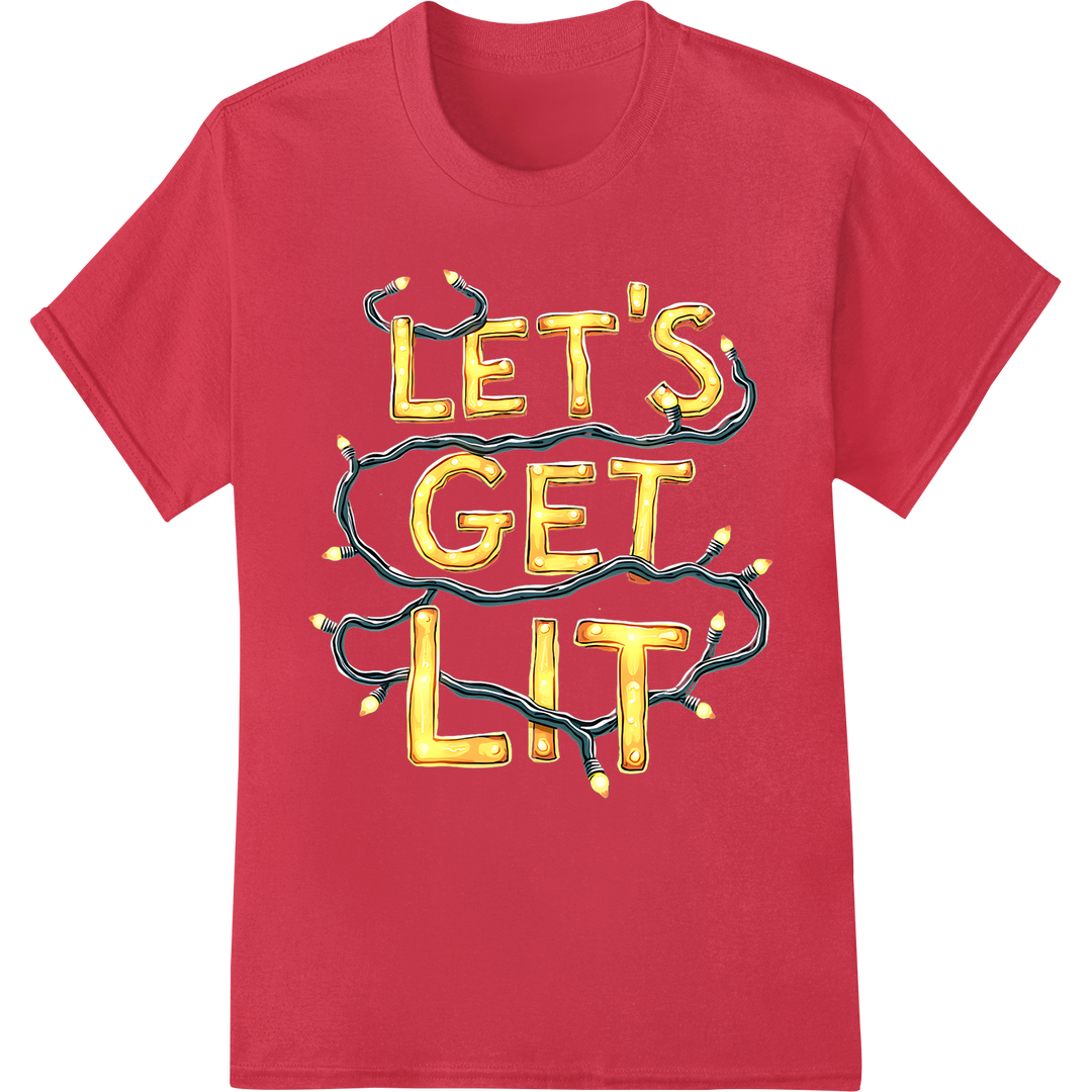 Light Up the Holidays: 'Let's Get Lit' Skeleton DTF Print on red shirt - SUPERDTF-DTF Prints-DTF Transfers-Custom DTF Prints