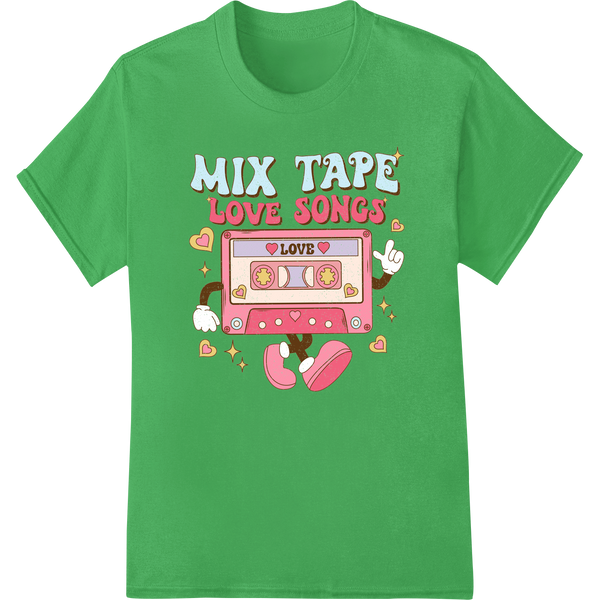 Retro Mixtape Love Songs Valentine's Day Heat Transfer on green shirt - SUPERDTF-DTF Prints-DTF Transfers-Custom DTF Prints