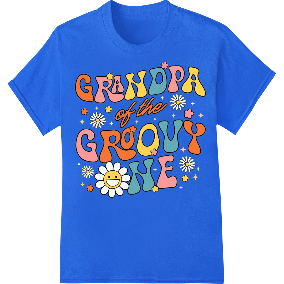 Groovy Grandpa | Colorful New Grandfather Pregnancy Reveal on blue shirt - SUPERDTF-DTF Prints-DTF Transfers-Custom DTF Prints