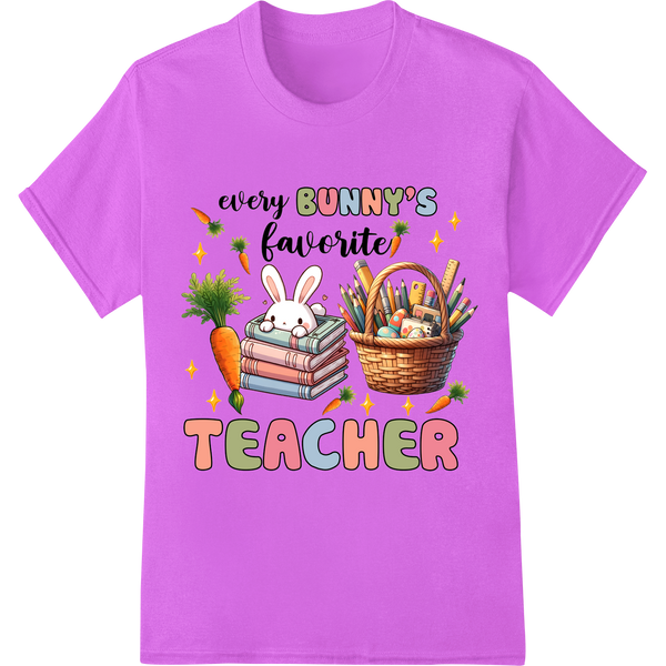 Retro Easter Bunny Teacher DTF Print Heat Transfer on purple shirt - SUPERDTF-DTF Prints-DTF Transfers-Custom DTF Prints