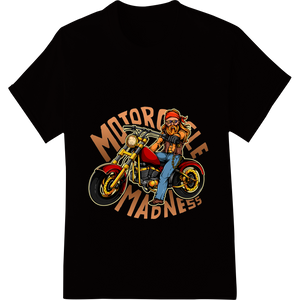 Custom vibrant DTF prints design - Motorcycle Madness: Skull Biker on Fiery Chopper